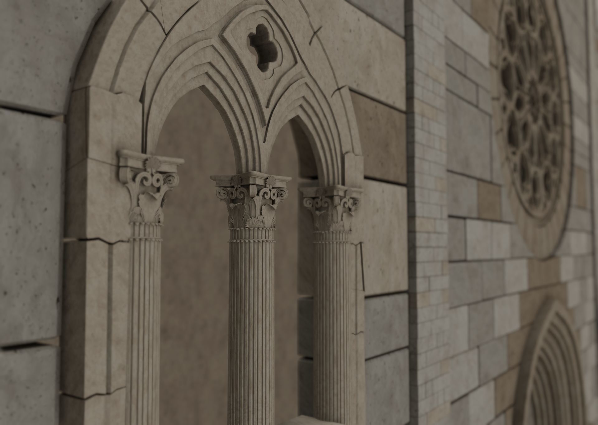 Church medieval Facade  Low-poly 3D model_13