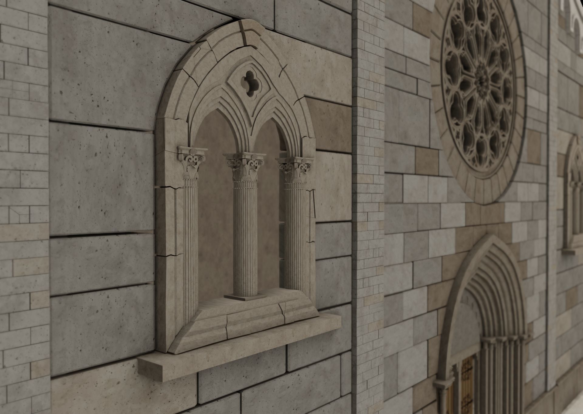 Church medieval Facade  Low-poly 3D model_7