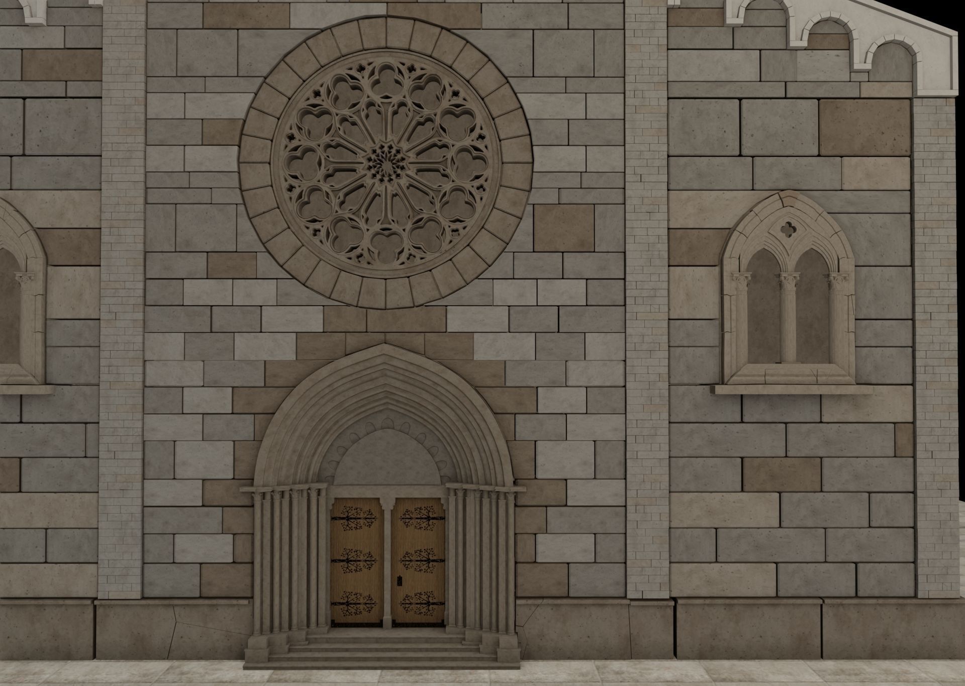 Church medieval Facade  Low-poly 3D model_3