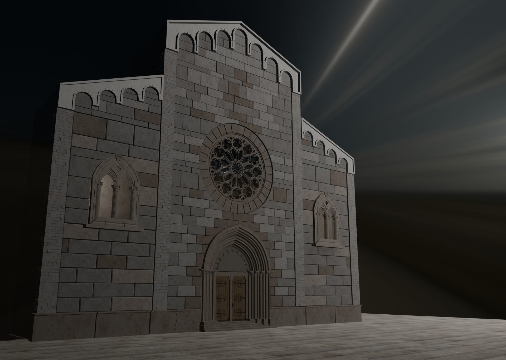 Church medieval Facade  Low-poly 3D model_2