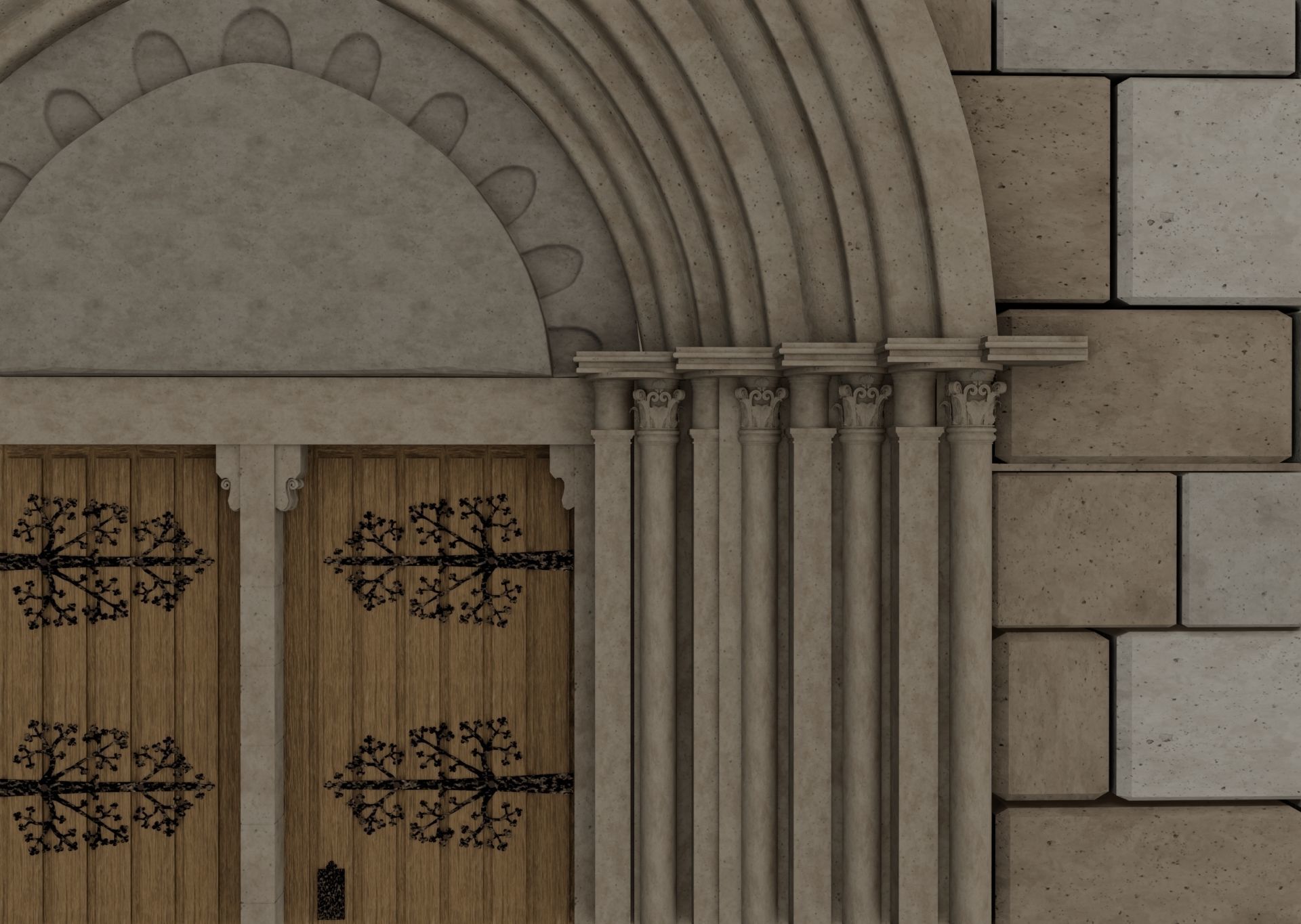 Church medieval Facade  Low-poly 3D model_9
