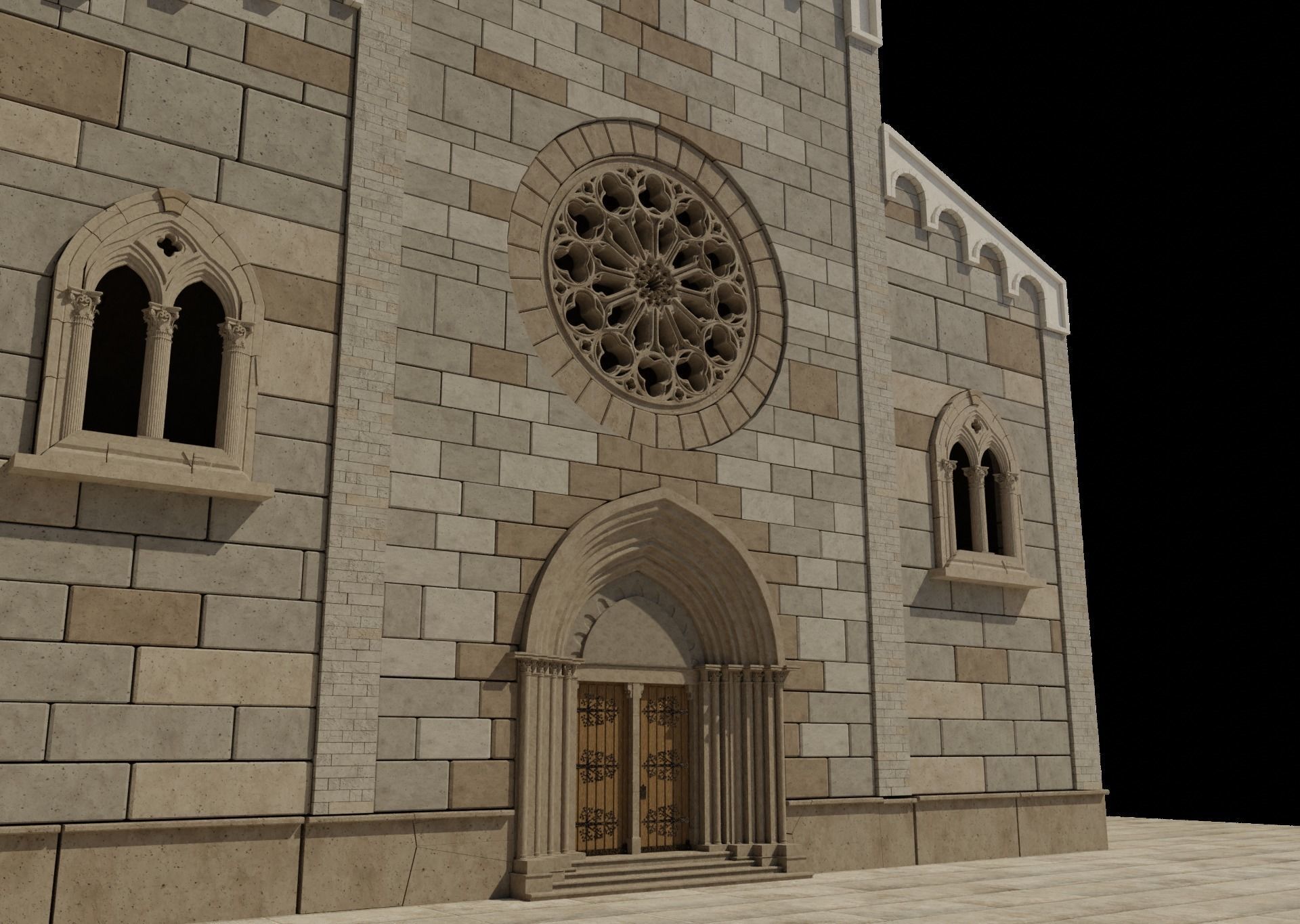 Church medieval Facade  Low-poly 3D model_8