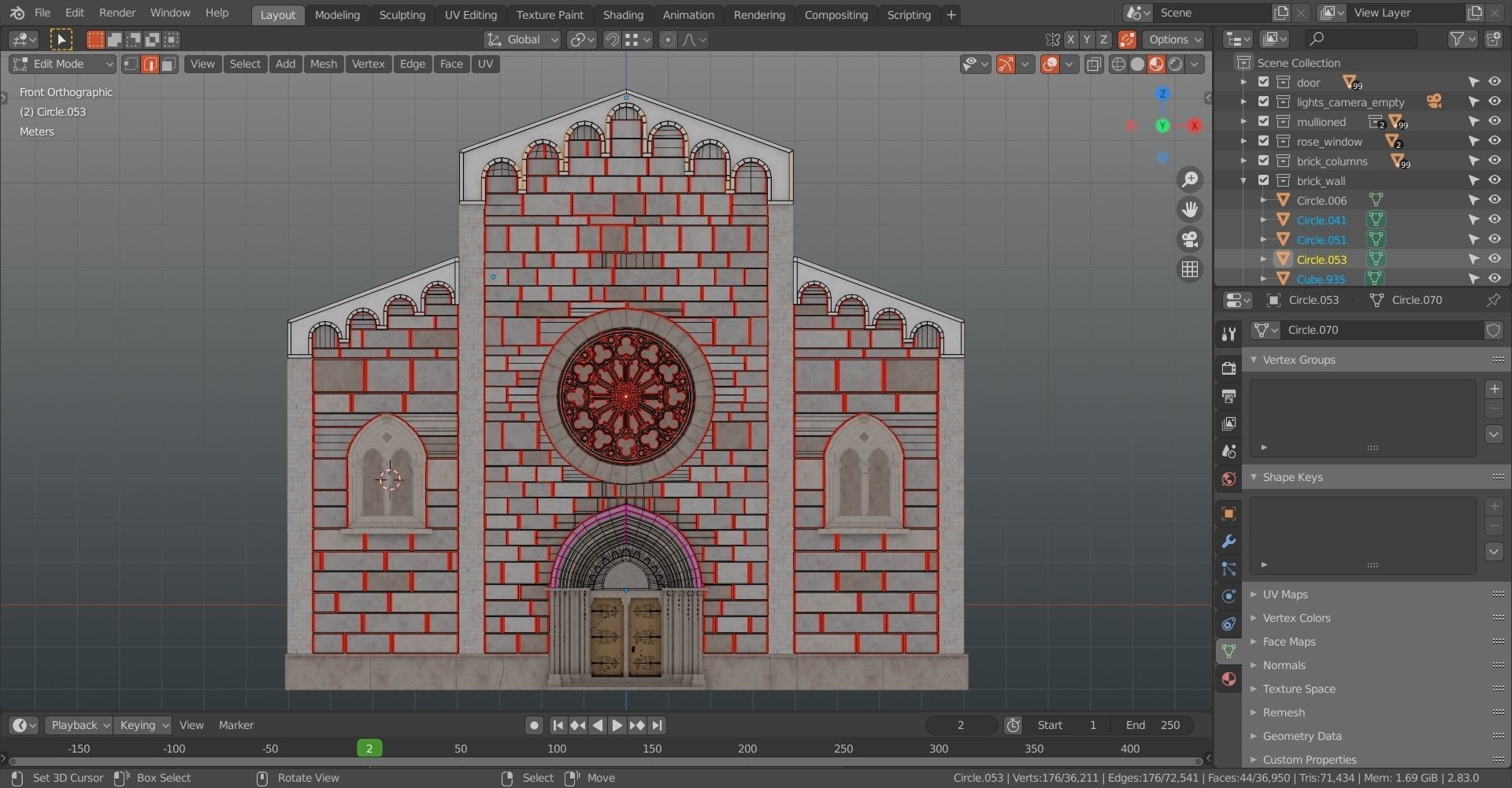 Church medieval Facade  Low-poly 3D model_11
