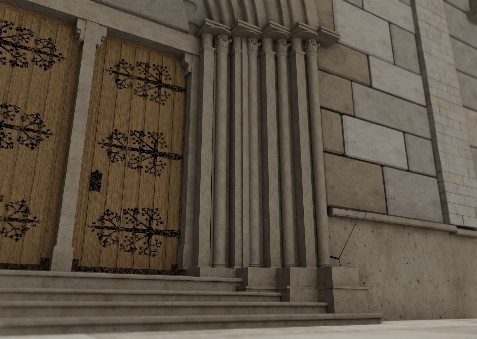Church medieval Facade  Low-poly 3D model_17