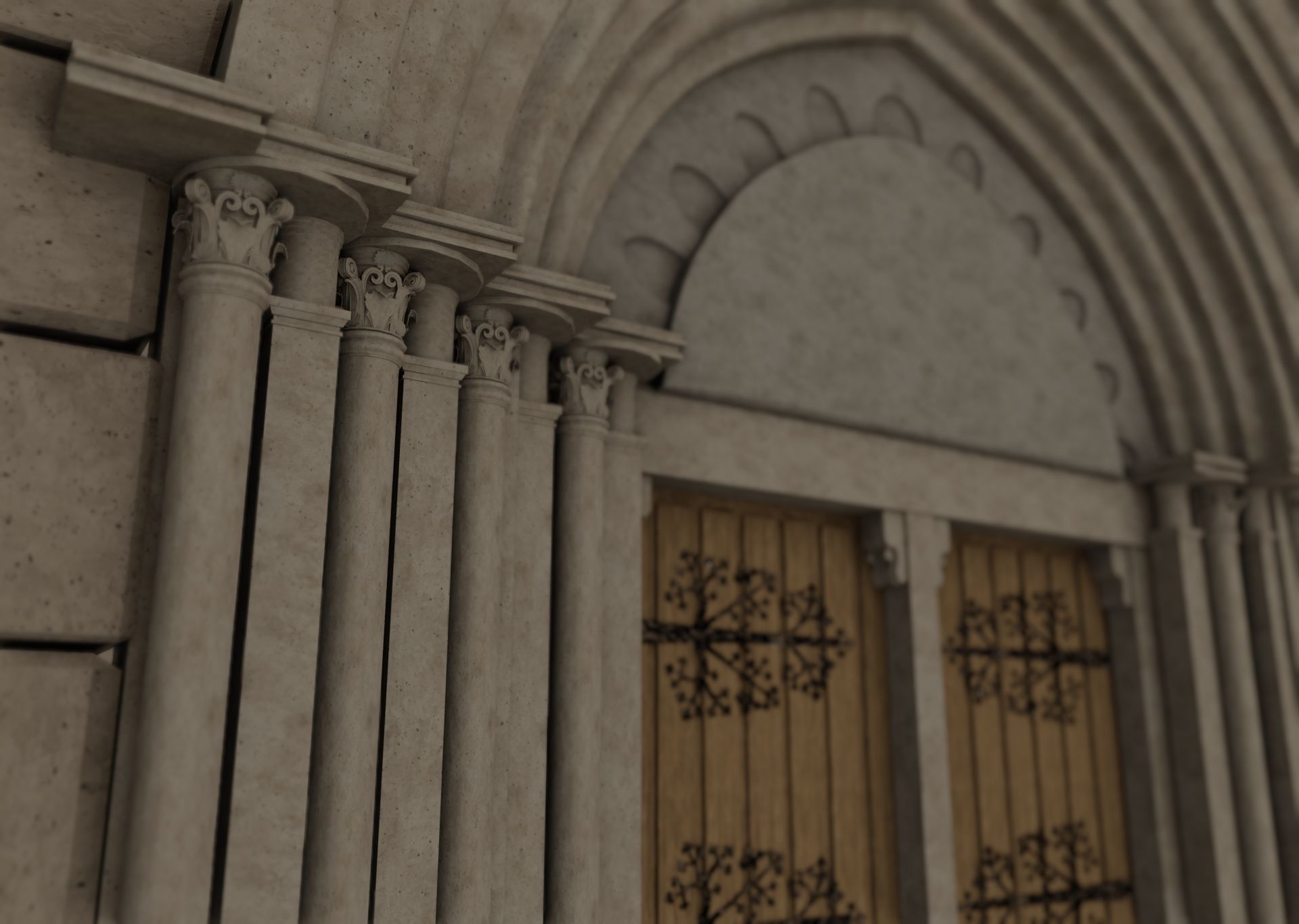 Church medieval Facade  Low-poly 3D model_6