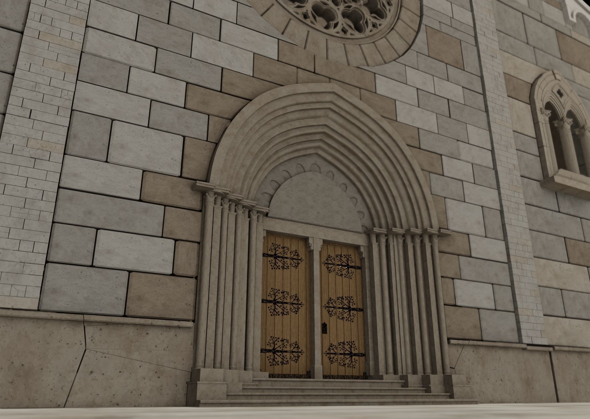 Church medieval Facade  Low-poly 3D model_16