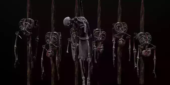 Skilet skeleton hanging from pole