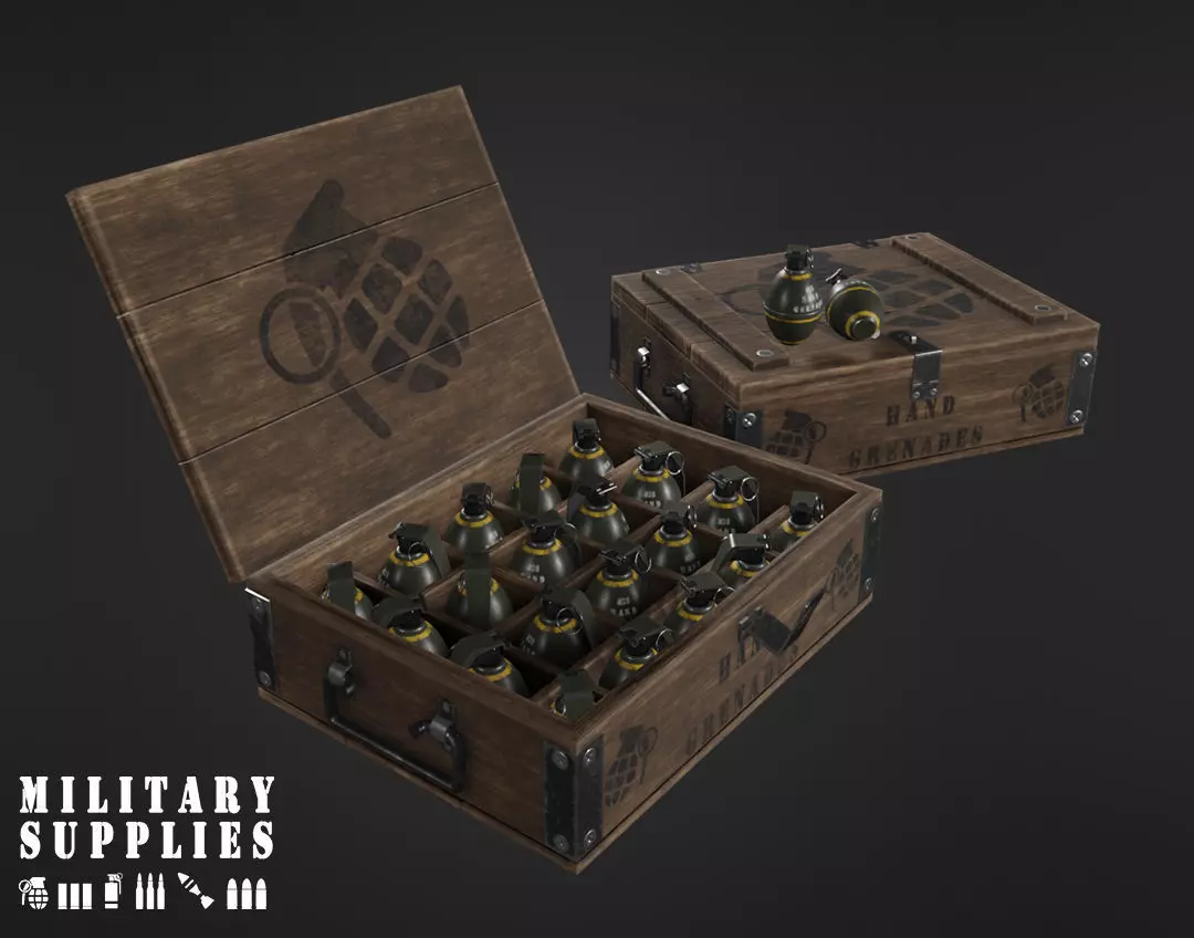 Military Supplies Pack - Grenade Boxes Low-poly 3D model