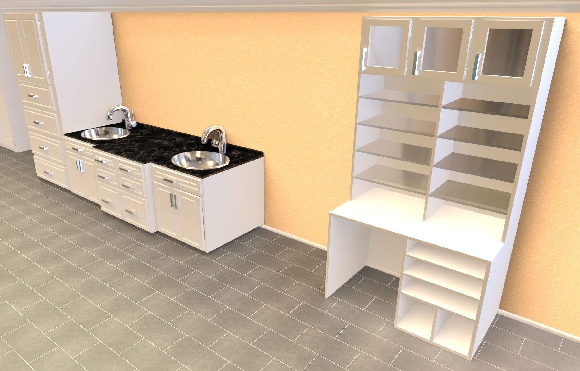 Cabinet Set kitchen with cabinets and shelves 3D model_11