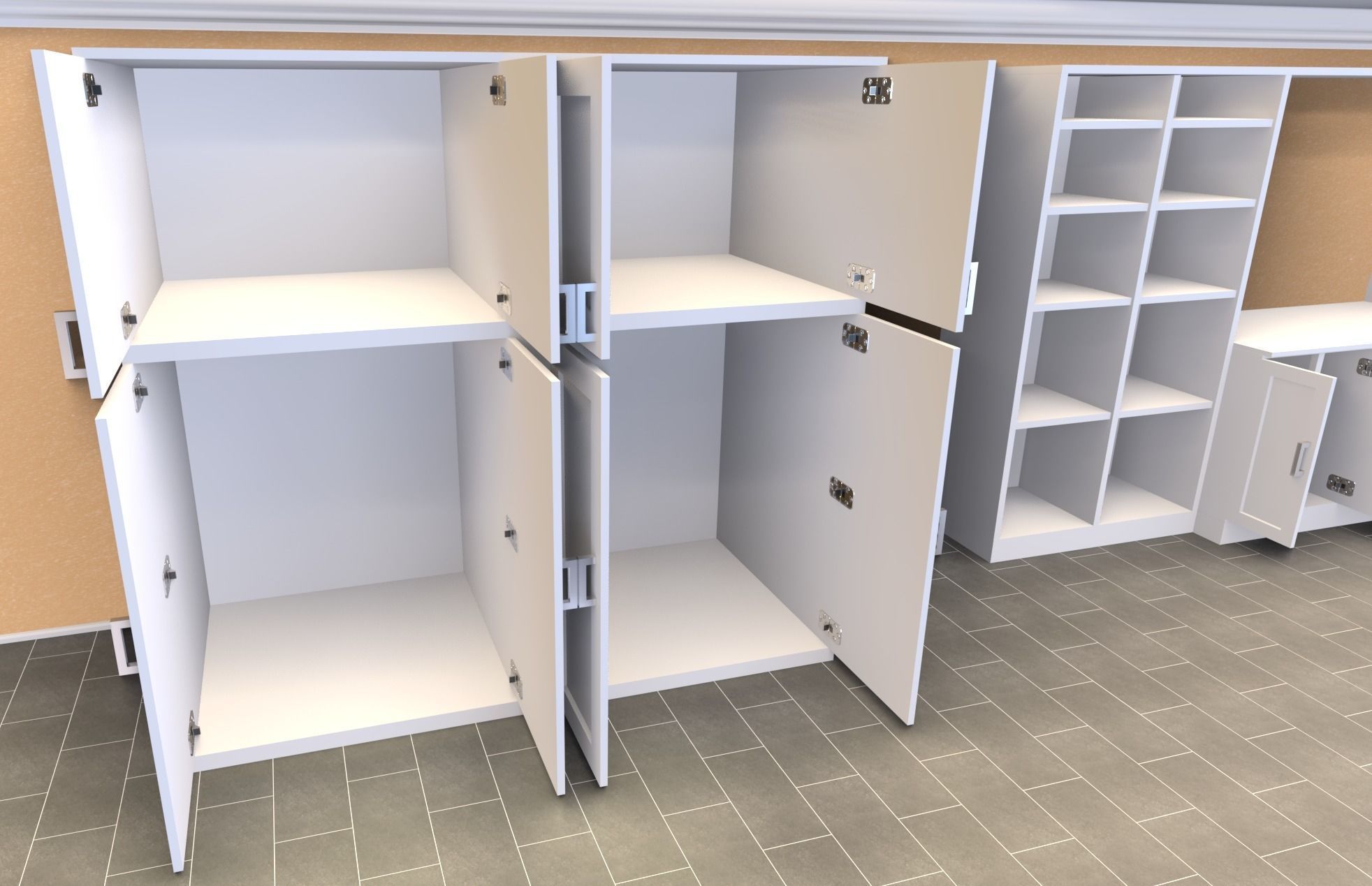 Cabinet Set kitchen with cabinets and shelves 3D model_1