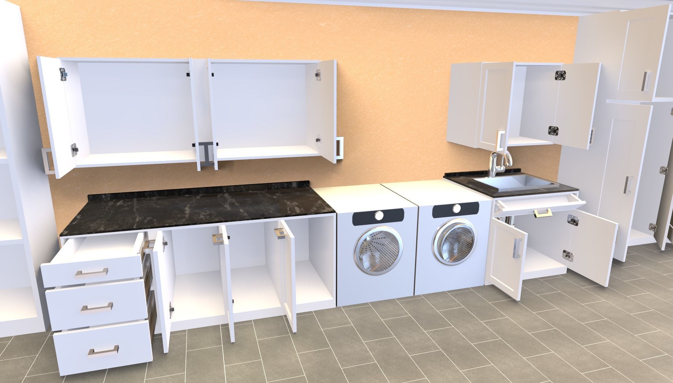 Cabinet Set kitchen with cabinets and shelves 3D model_5