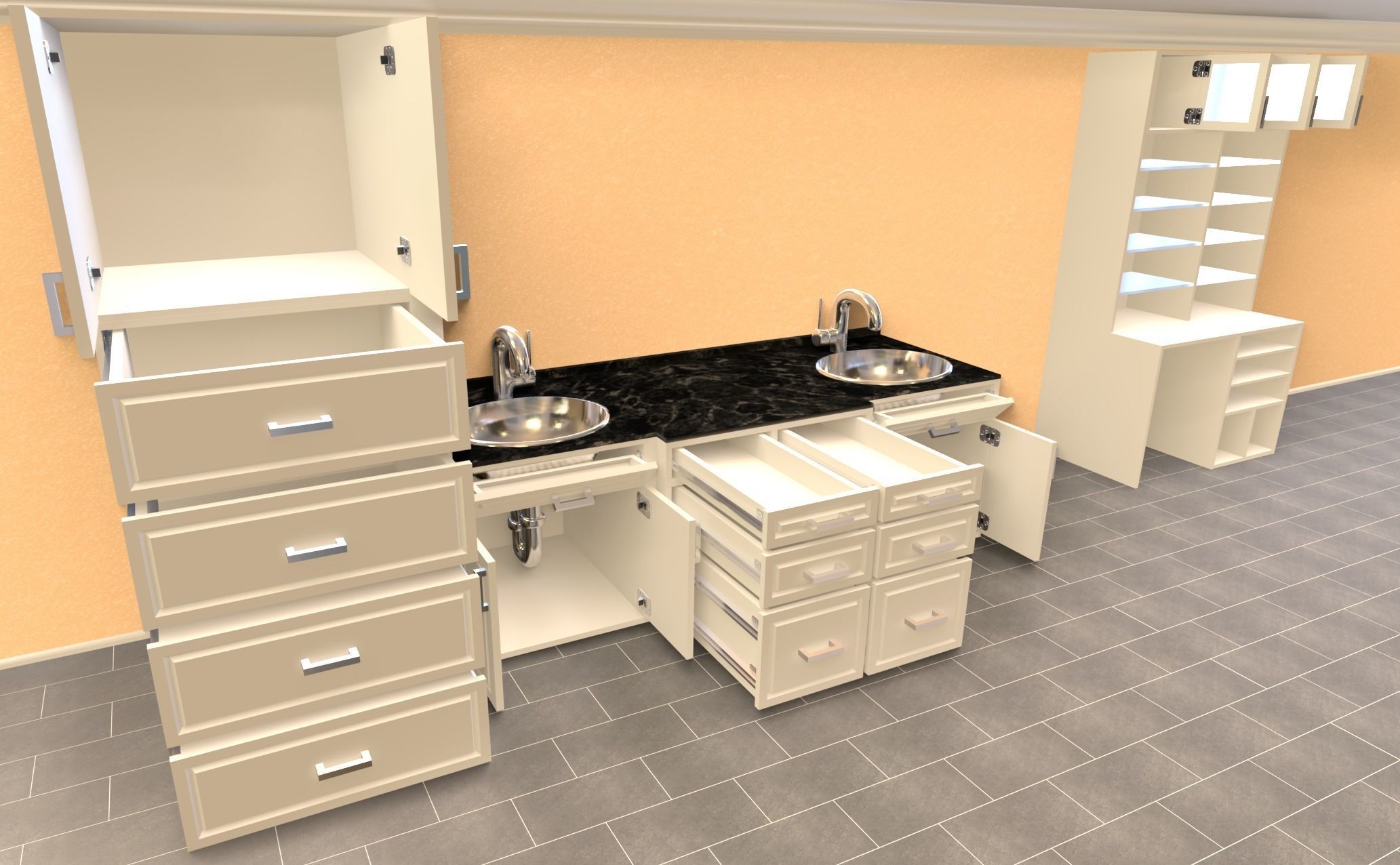 Cabinet Set kitchen with cabinets and shelves 3D model_10