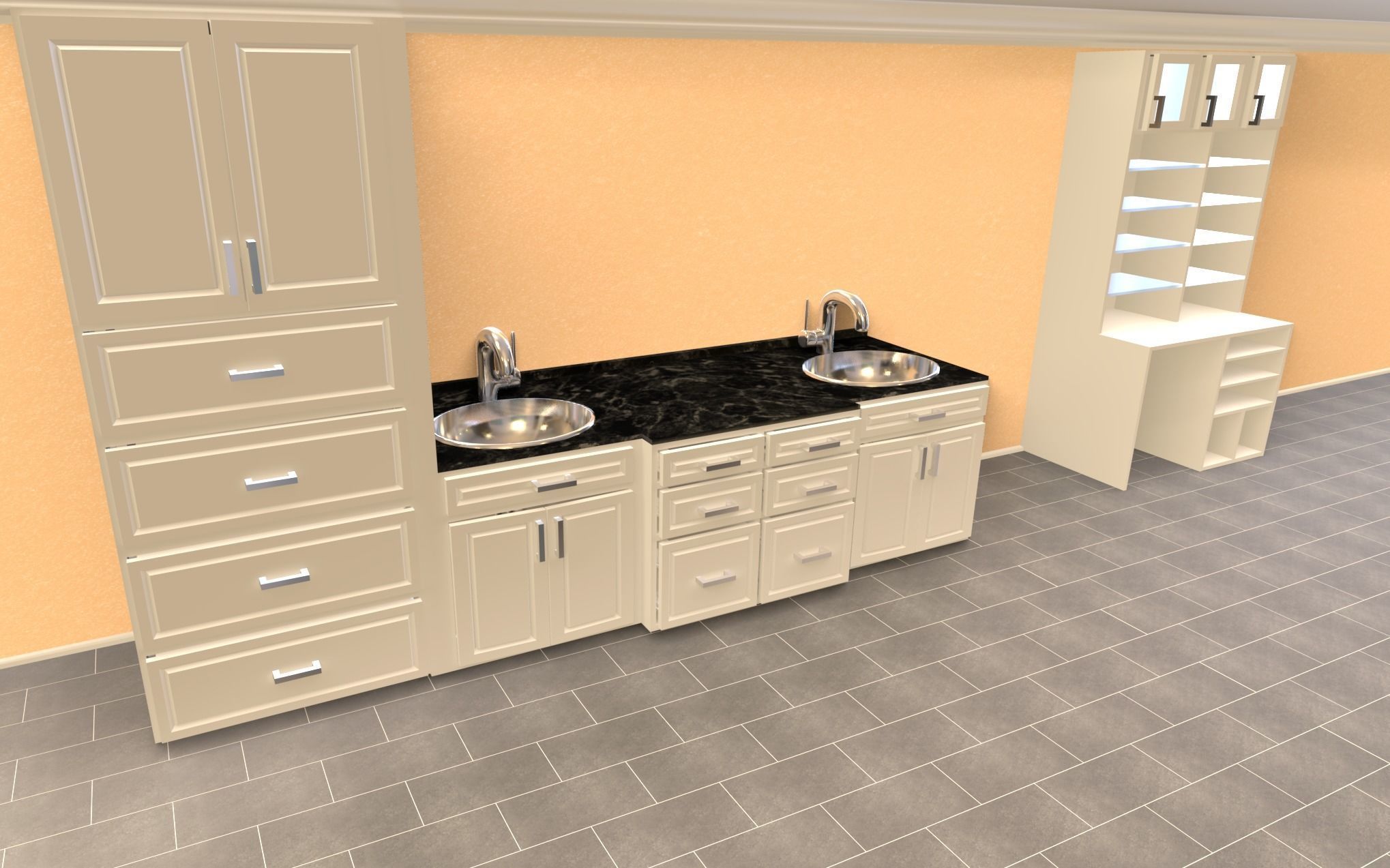 Cabinet Set kitchen with cabinets and shelves 3D model_9