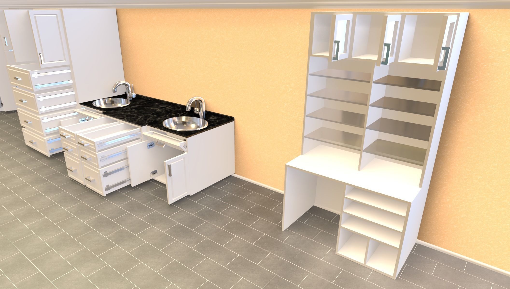 Cabinet Set kitchen with cabinets and shelves 3D model_12
