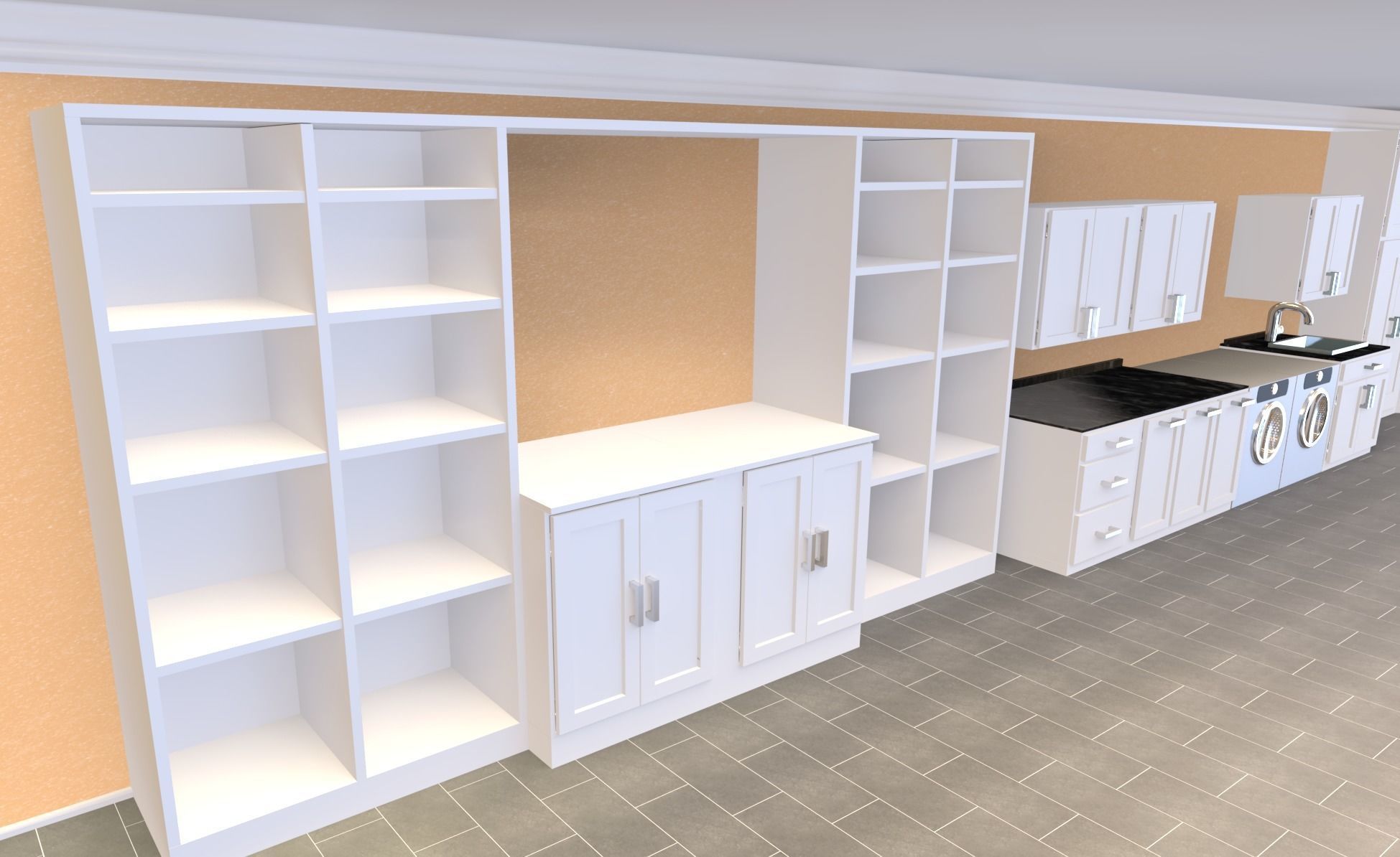 Cabinet Set kitchen with cabinets and shelves 3D model_2