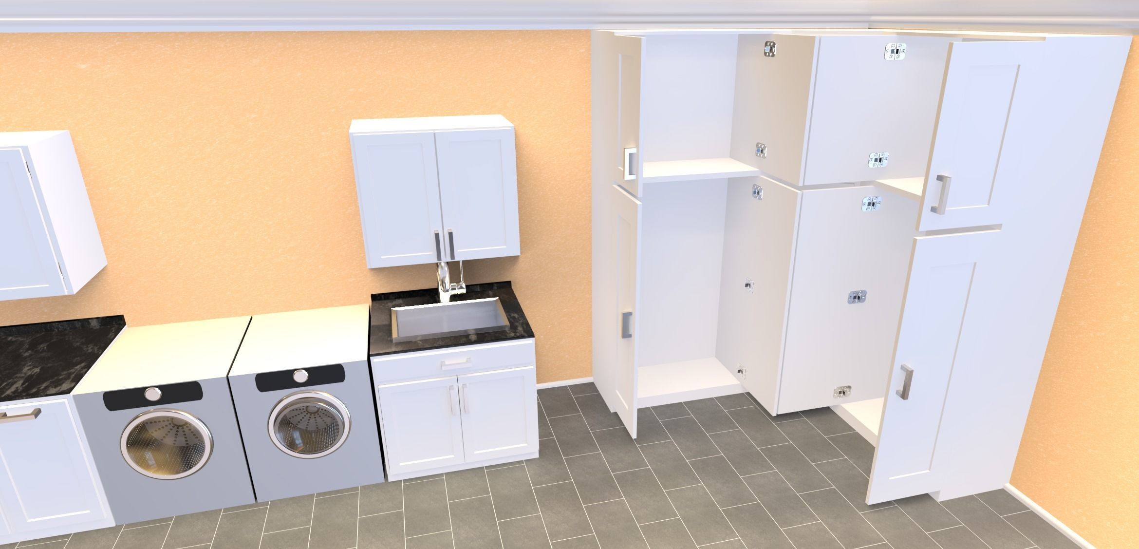 Cabinet Set kitchen with cabinets and shelves 3D model_8