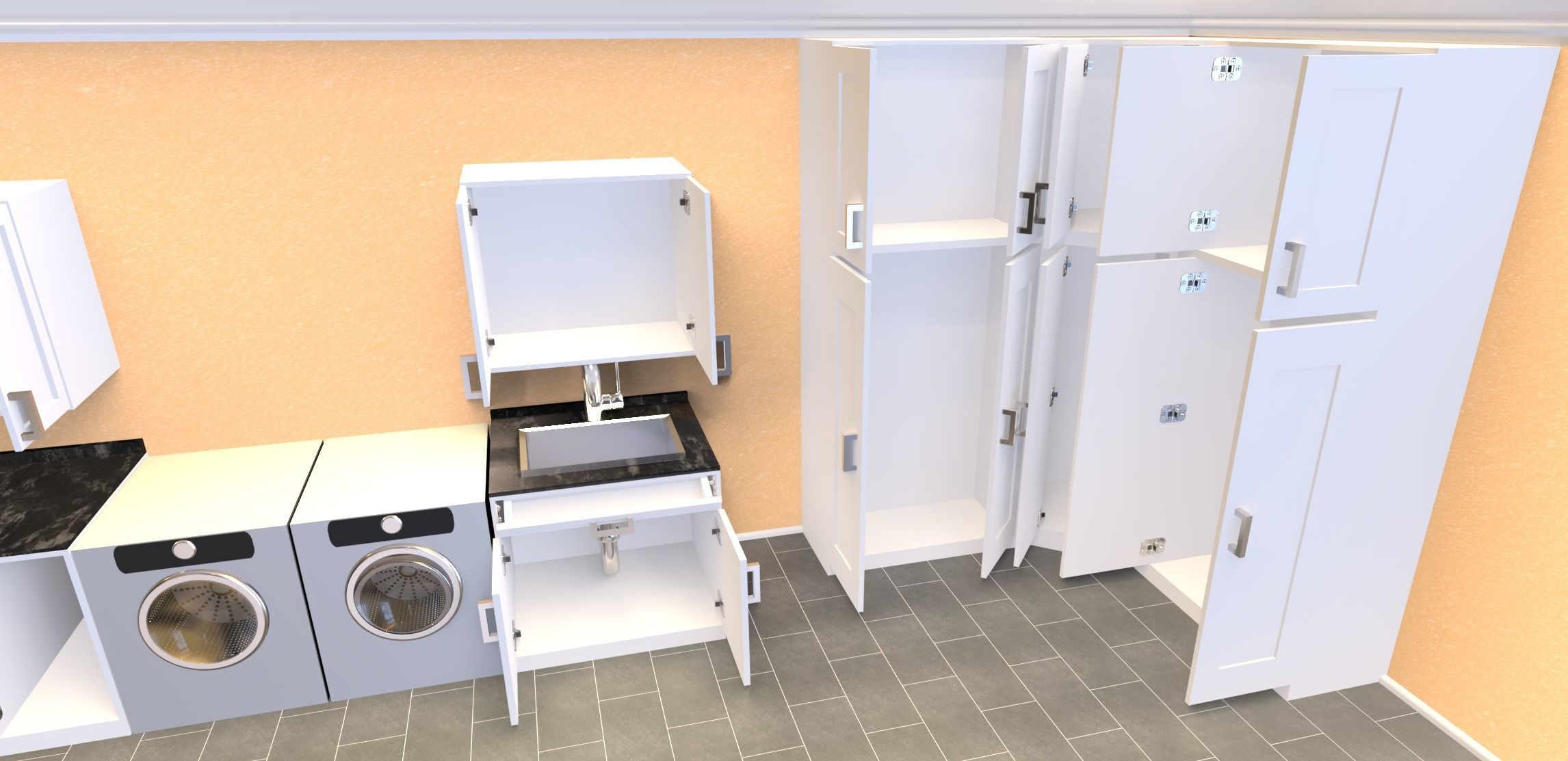 Cabinet Set kitchen with cabinets and shelves 3D model_7