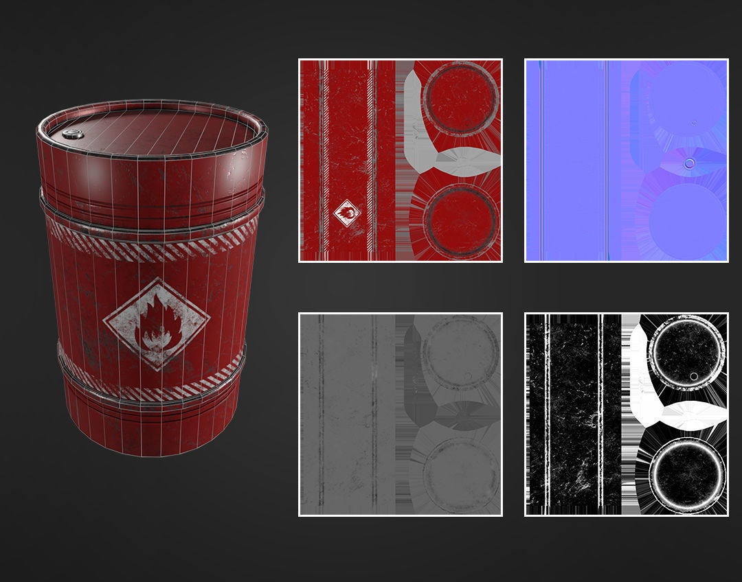 Metal Barrel Elements Low-poly 3D model_4