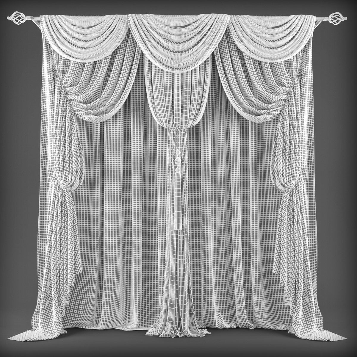 Curtains curtain with drapes Low-poly 3D model_1