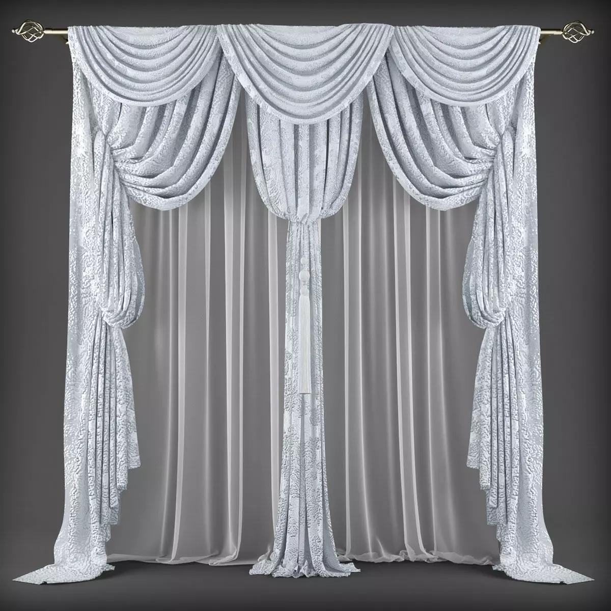 Curtains curtain with drapes Low-poly 3D model_0