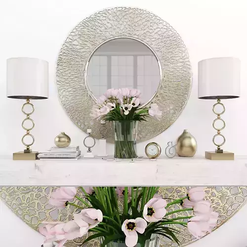 Decorative set mantel with flowers and mirror Low-poly 3D model