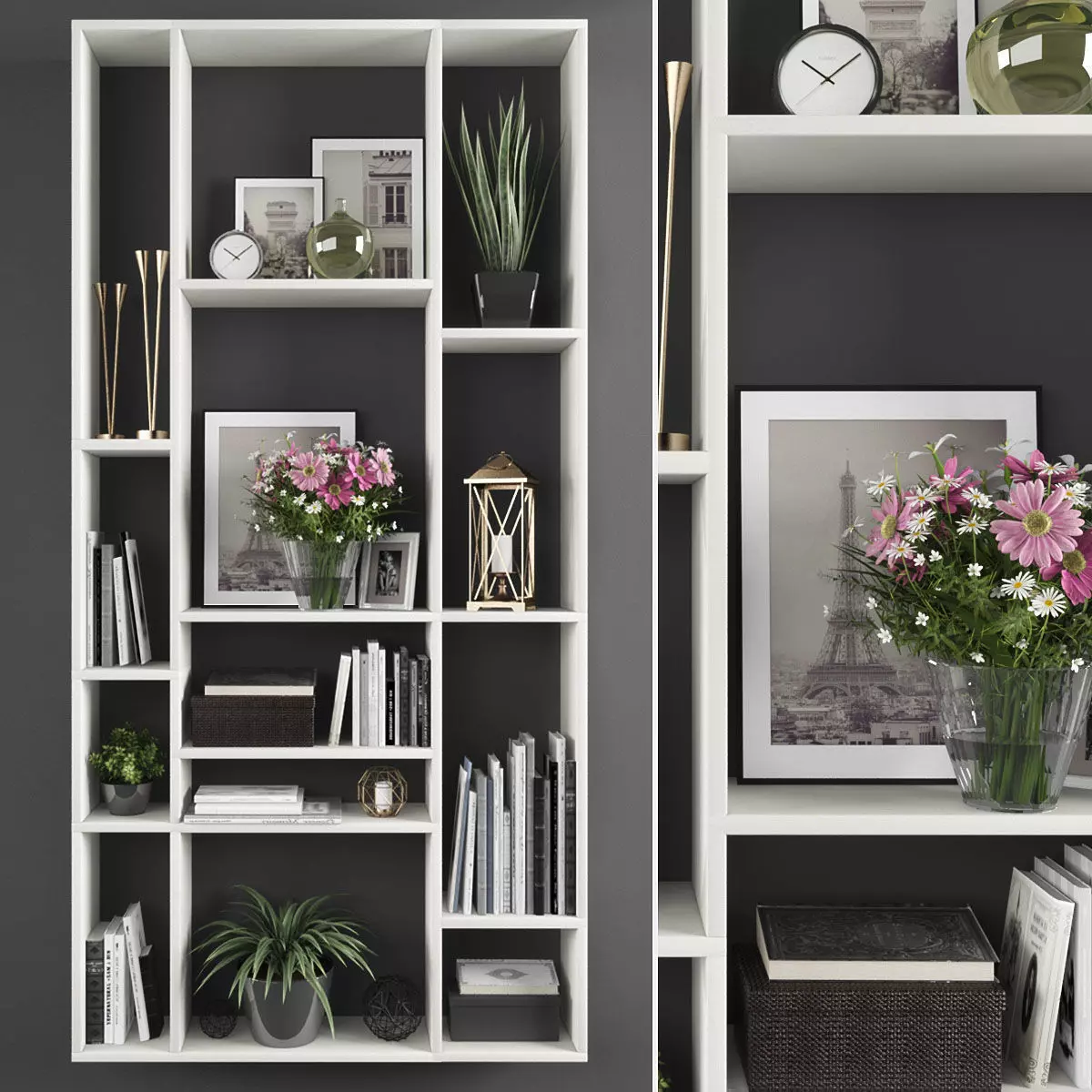 Decorative set bookcases ikea bedroom furniture sets home Low-poly 3D model_0