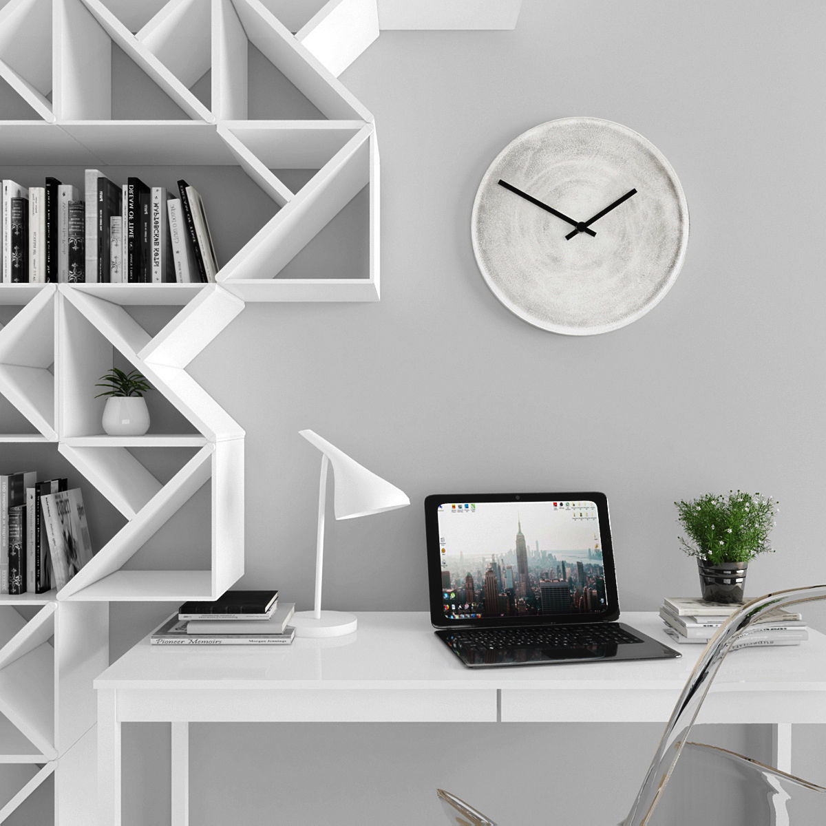 Workplace bookcases for home office Low-poly 3D model_1