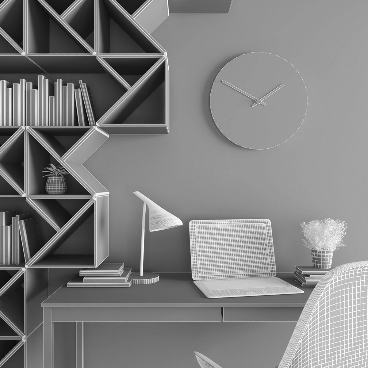 Workplace bookcases for home office Low-poly 3D model_2