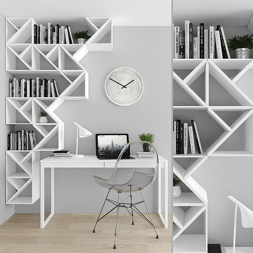 Workplace bookcases for home office Low-poly 3D model