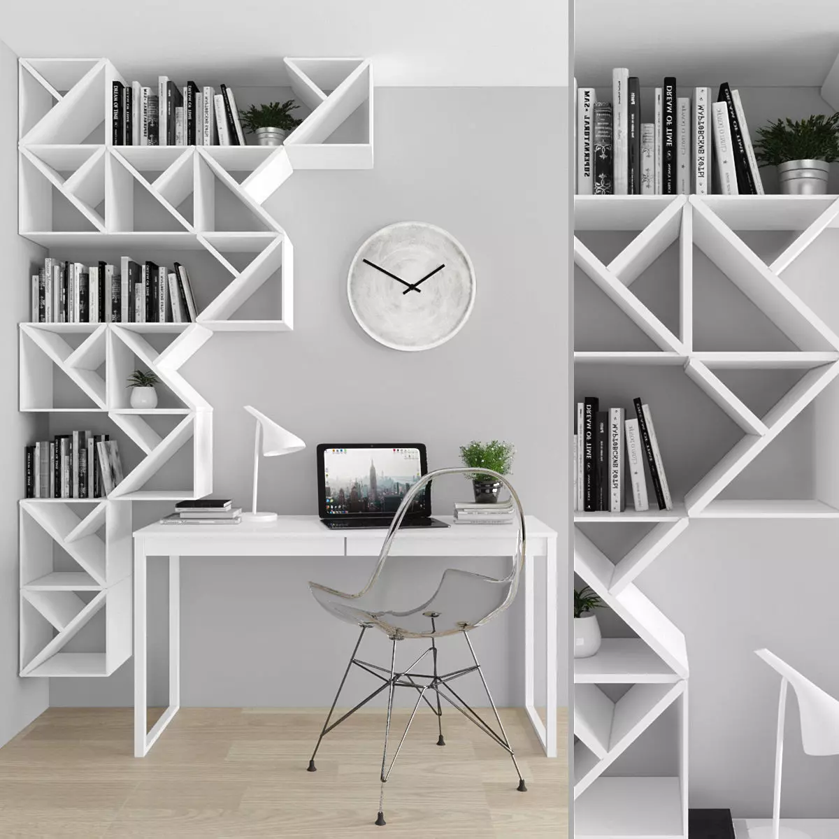 Workplace bookcases for home office Low-poly 3D model_0