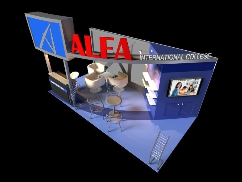 Alfa International College 3 x 6 Booth  Low-poly 3D model_1