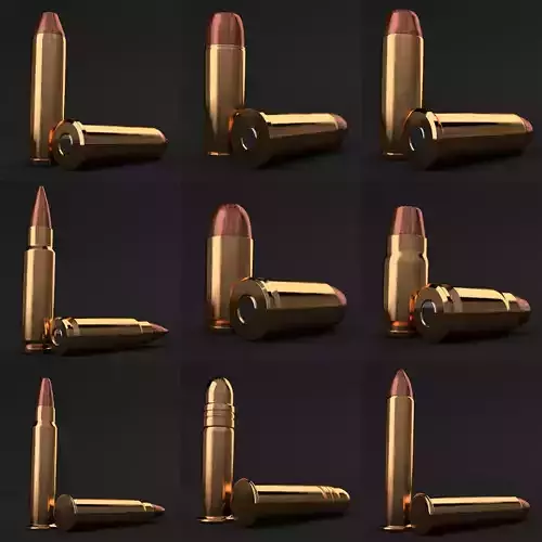 19 pistol-revolver rounds 3D model