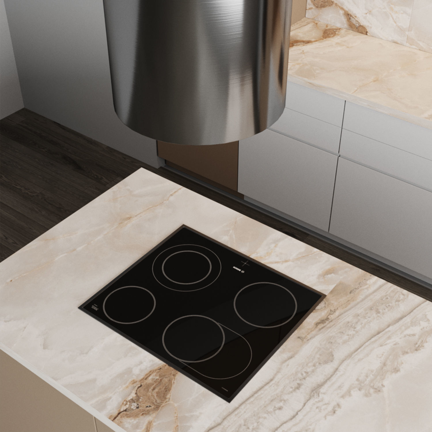 Beige Modern kitchen with an island minimalistic 3D model_3