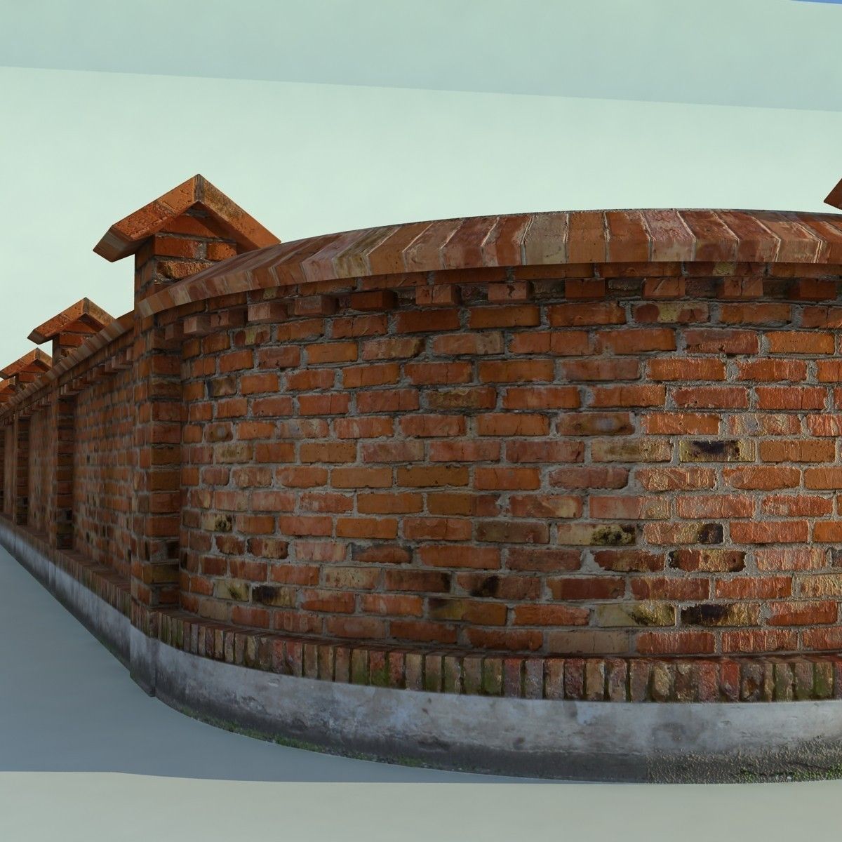 Brick Fence Wall Gate 3D model_3