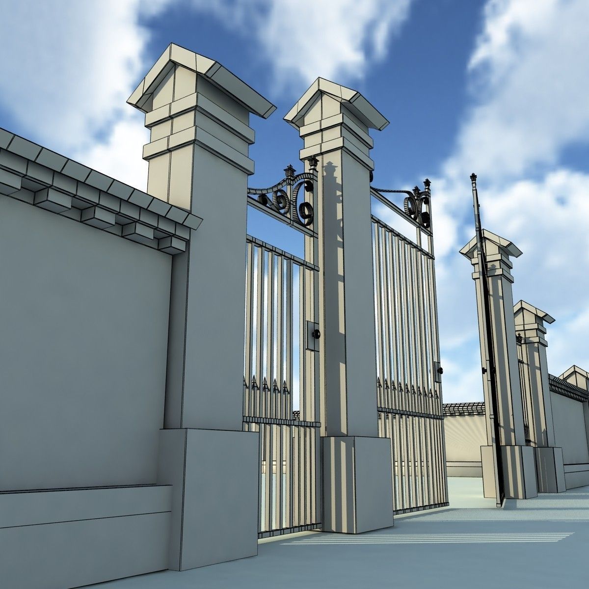 Brick Fence Wall Gate 3D model_10