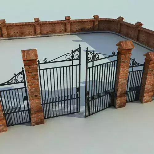 Brick Fence Wall Gate 3D model