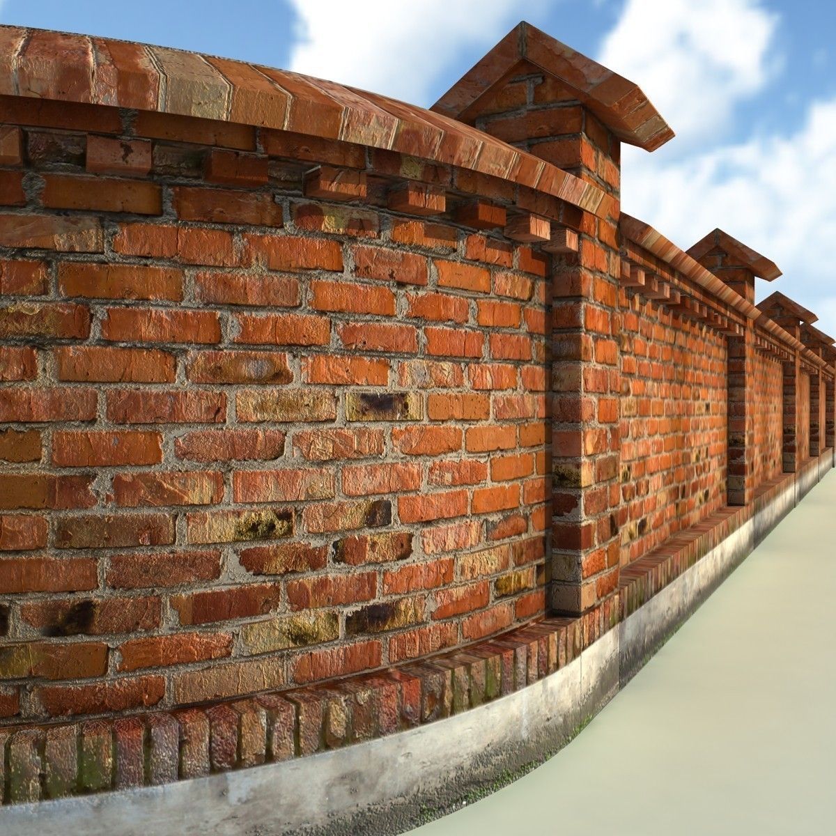 Brick Fence Wall Gate 3D model_11