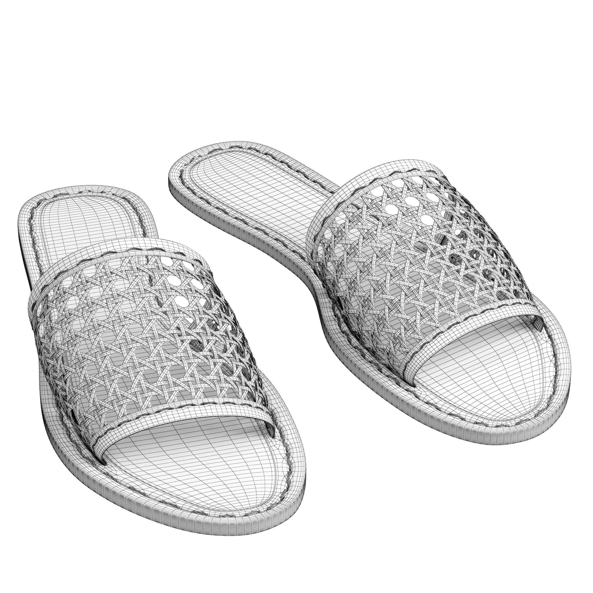 Vegan Woven Rattan Slides 3D model_2