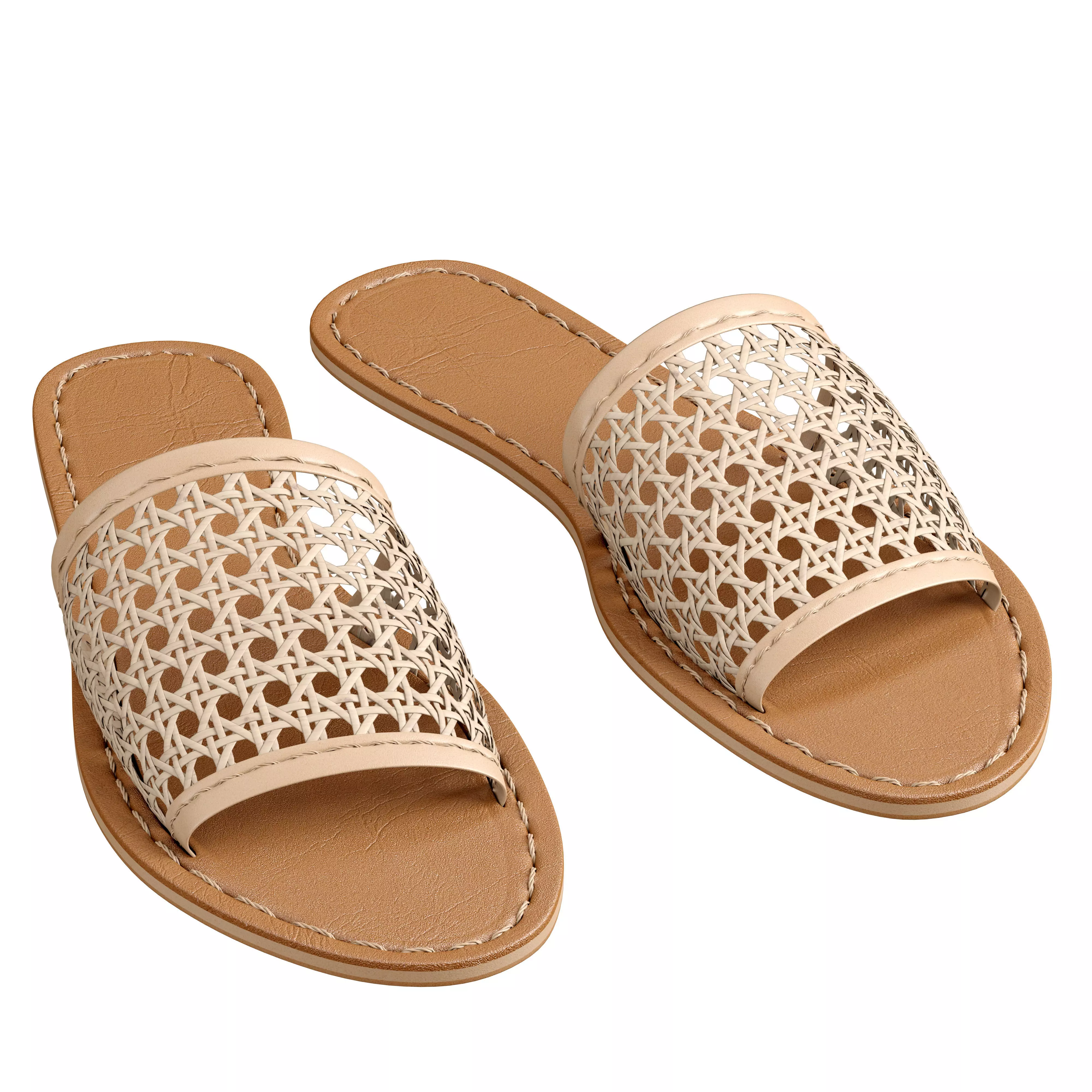 Vegan Woven Rattan Slides 3D model_0