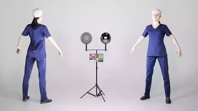 Young woman in a blue surgical suit ready for rigging 217