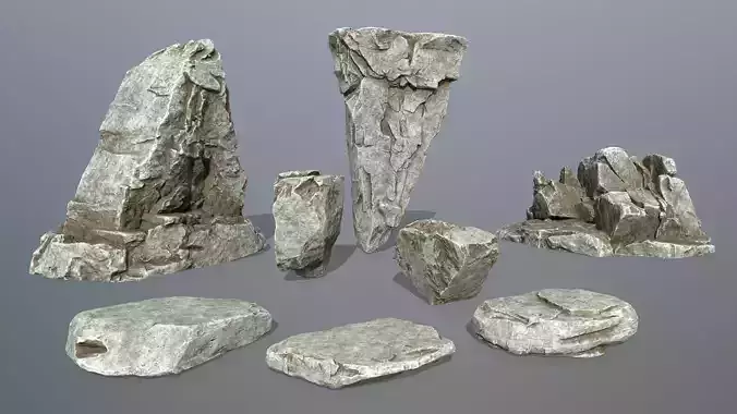 cliff rock set Low-poly 3D model