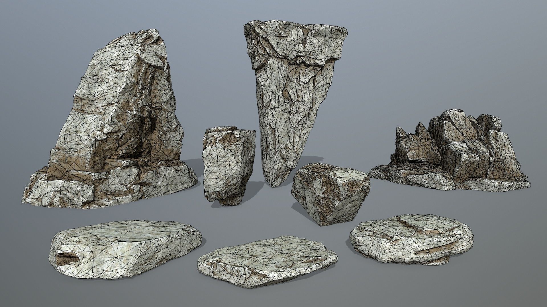 cliff rock set Low-poly 3D model_1