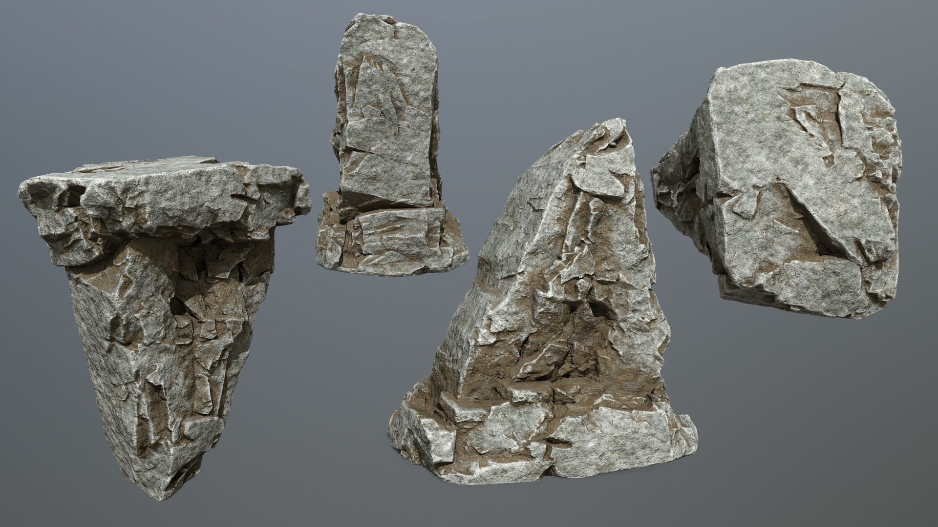 cliff rock set Low-poly 3D model_2