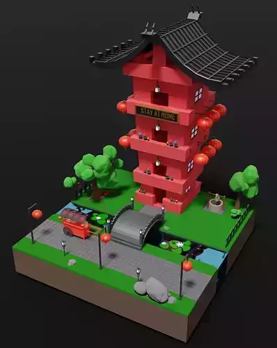 Chinese Village Temple Building