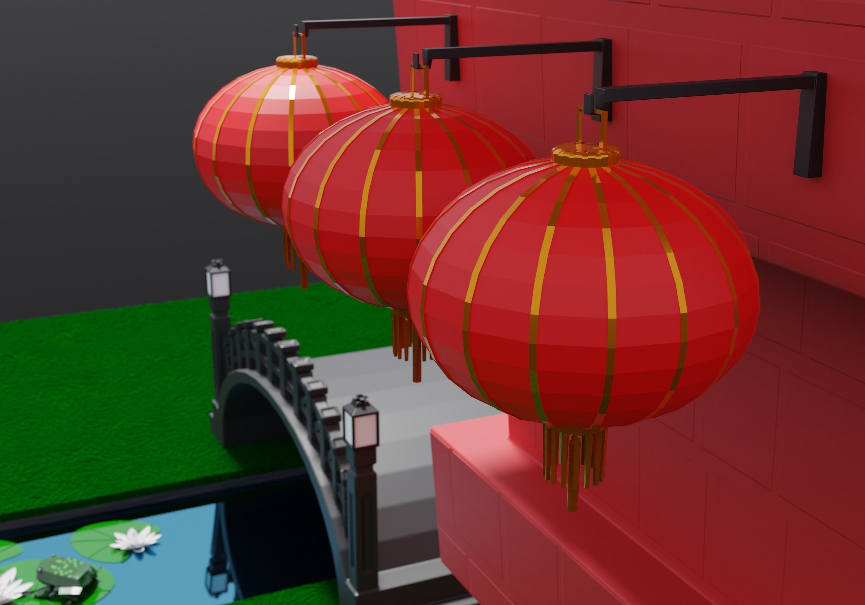 Chinese Village Temple Building 3D model_9