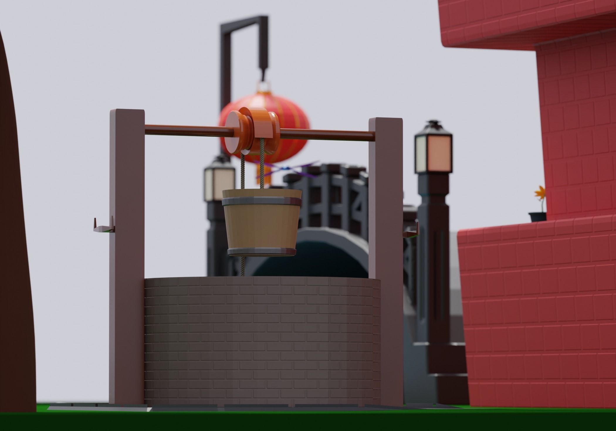 Chinese Village Temple Building 3D model_4