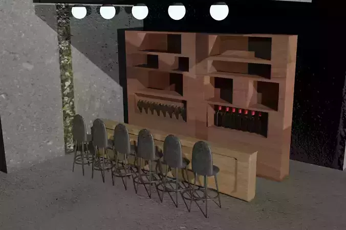 Bar with Wine Bottle and Chair