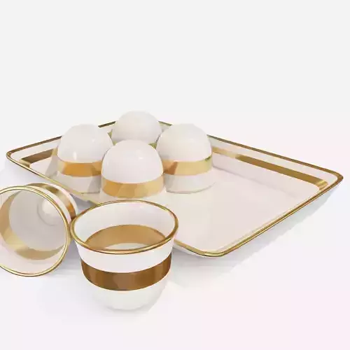 fenjan tray with gold cups and saucers Low-poly 3D model