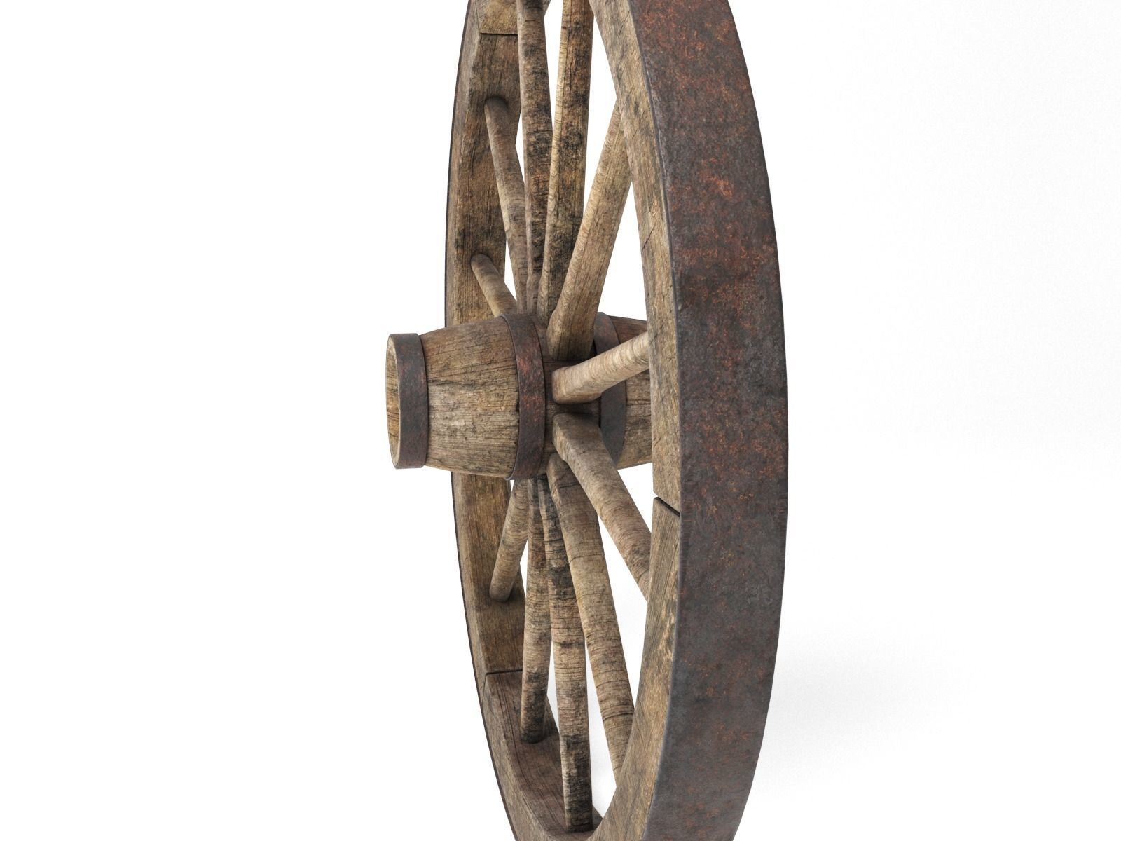 wooden wheel Rusty 3D model Low-poly 3D model_3