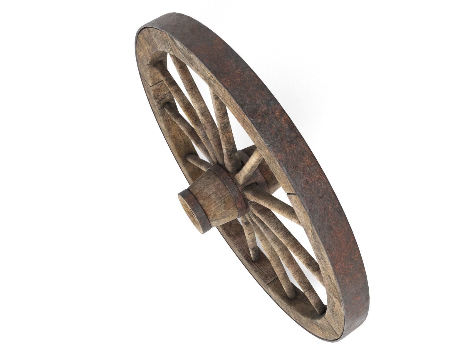 wooden wheel Rusty 3D model Low-poly 3D model_4